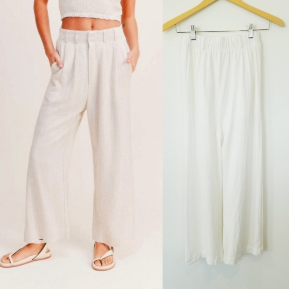 Miou Muse High Rise Linen Straight Leg Boot Cut Flare High Waist Trouser Pants
